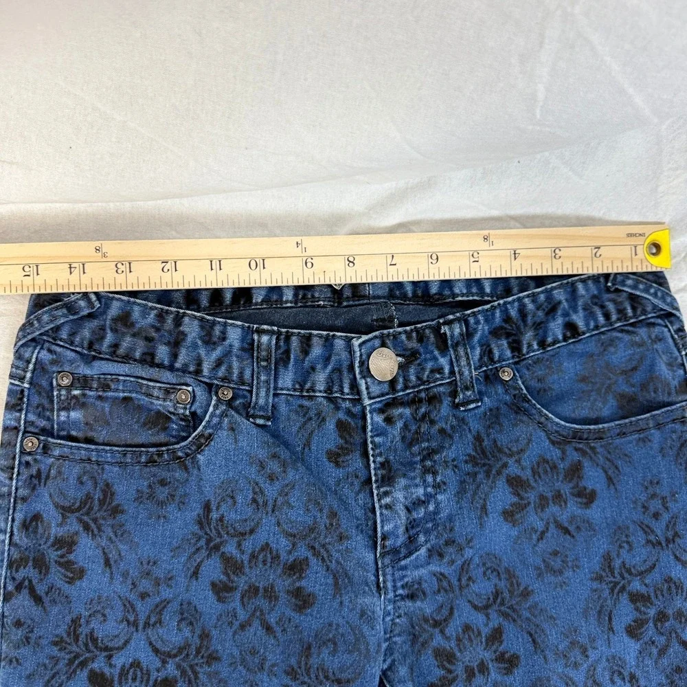 Free People Womens‎ Size 27 Floral Damask Print Jeans Denim Blue Black